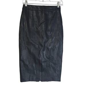 Bardot Faux alligator skin leather Sz2/XXS pencil midi pencil skirt. Sexy. Black